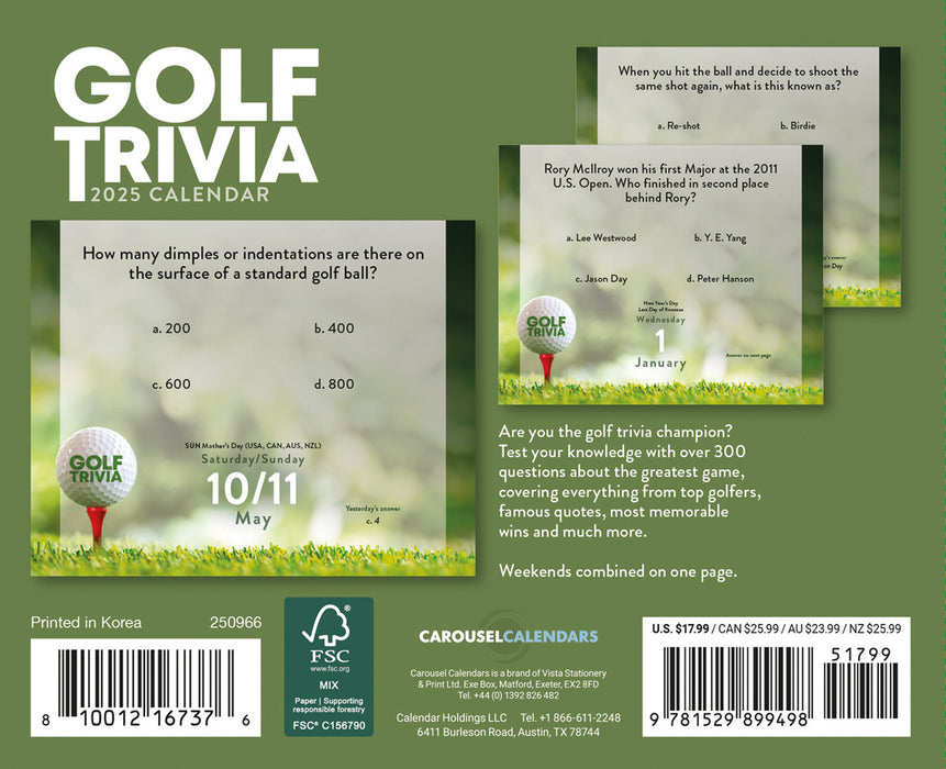 2025 Golf Trivia Page-A-Day Calendar