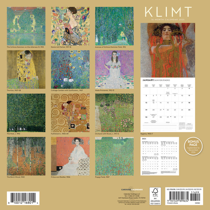 2025 Klimt Wall Calendar