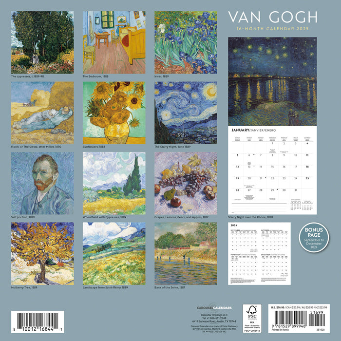 2025 Van Gogh Wall Calendar