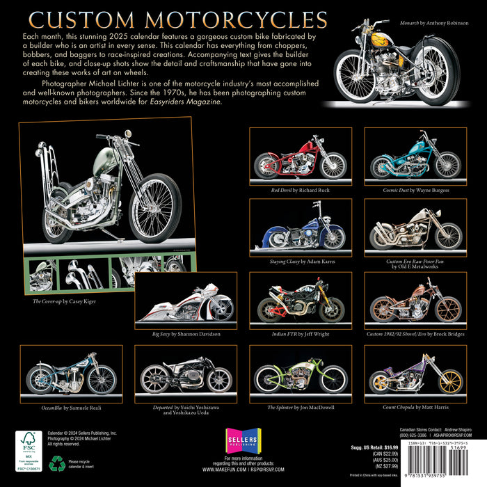 2025 Custom Motorcycles Wall Calendar