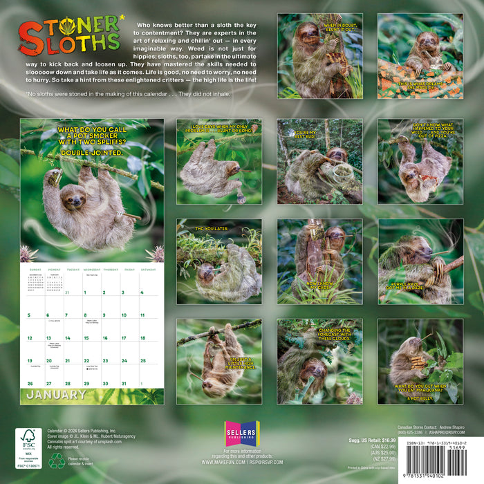 2025 Stoner Sloths Wall Calendar