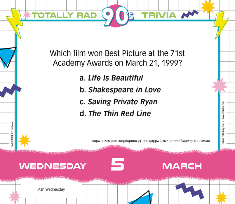 2025 Totally Rad 90s Trivia Page-A-Day Calendar