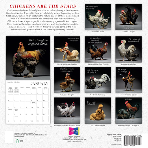 Glamour Chicks Chickens in Love 2026 Square Wall Calendar