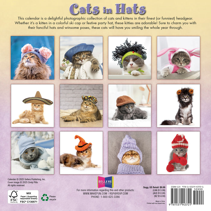 Cats in Hats 2026 Mini Wall Calendar