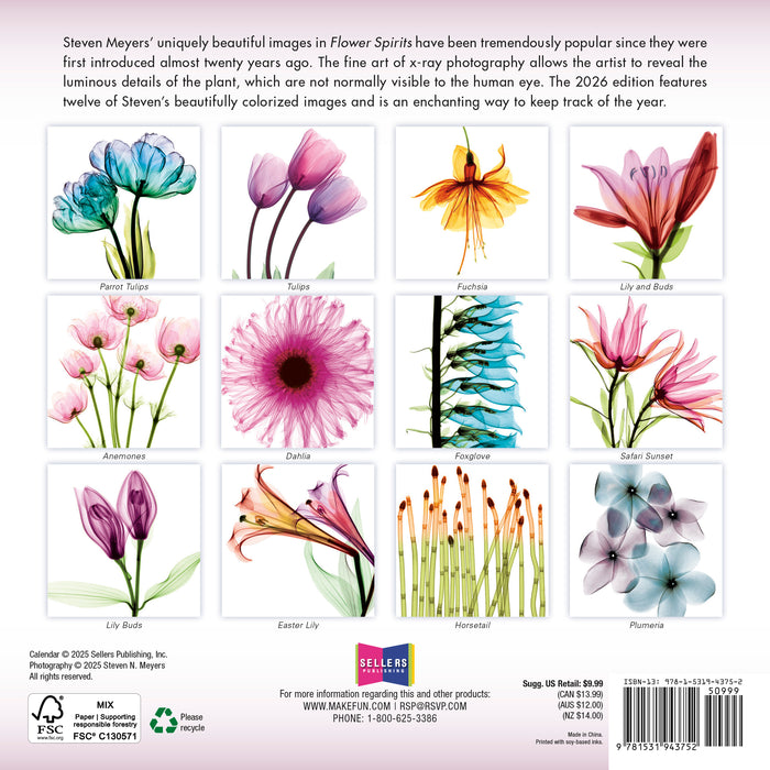 Flower Spirits Radiographs of Nature by Steven N. Meyers 2026 Mini Wall Calendar