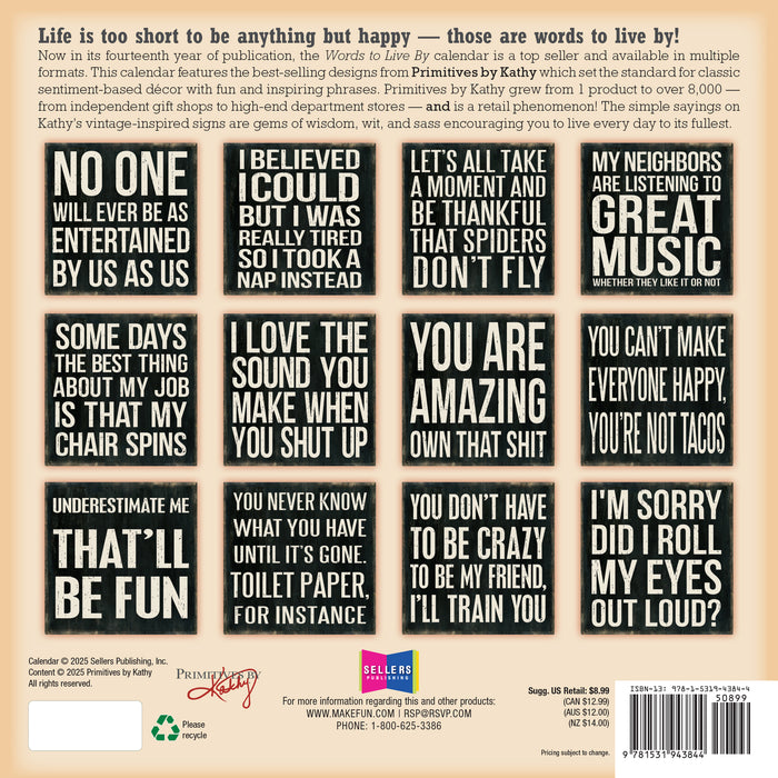 Words to Live By 2026 Mini Wall Calendar