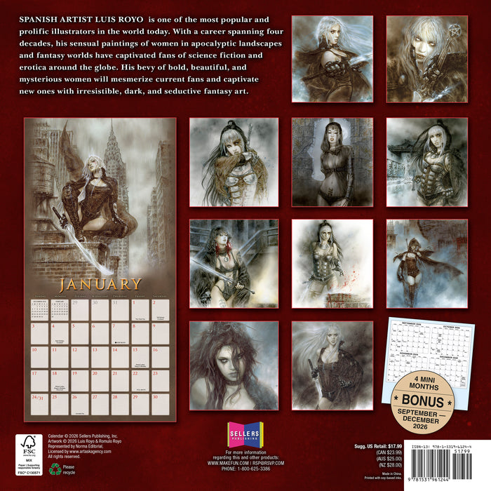 The Fantasy Art of Luis Royo 2027 Square Wall Calendar