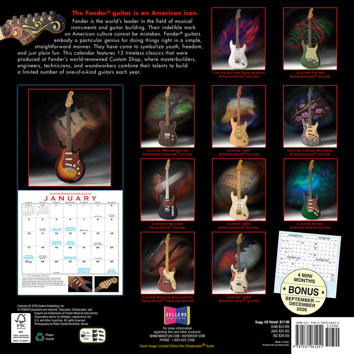 Fender Custom Shop Guitars 2027 Square Wall Calendar