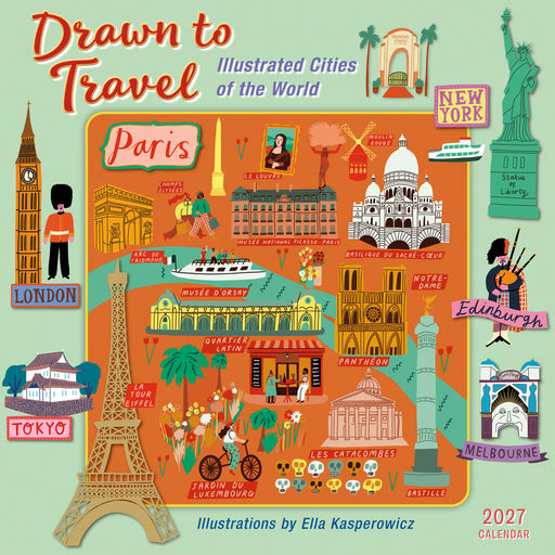 Drawn to Travel: Illustrated Cities of the World 2027 Square Wall Calendar