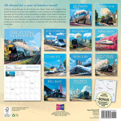 Classic Trains 2027 Square Wall Calendar (Online Exclusive)