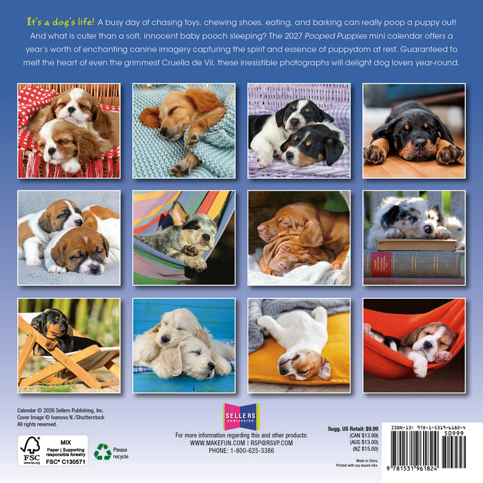 Pooped Puppies 2027 Mini Wall Calendar