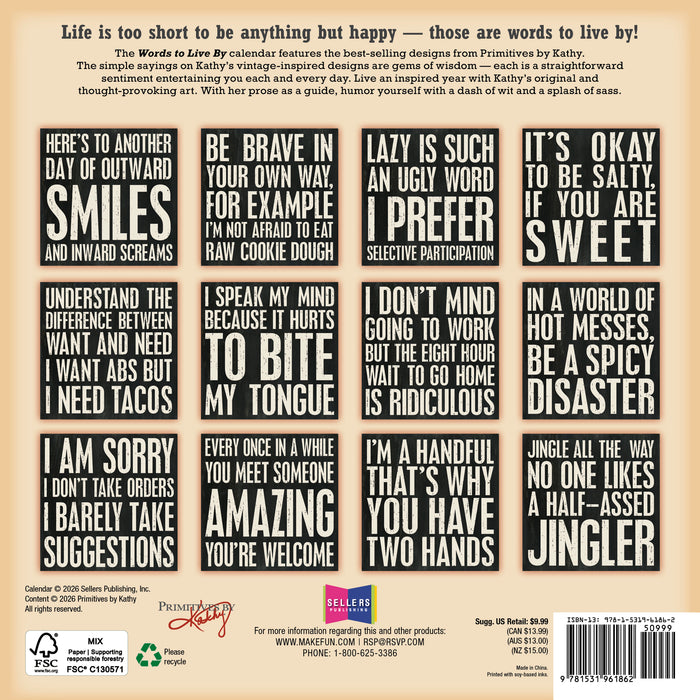 Words to Live By 2027 Mini Wall Calendar