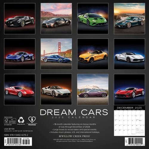 2025 Dream Cars Wall Calendar by  Willow Creek Press from Calendar Club