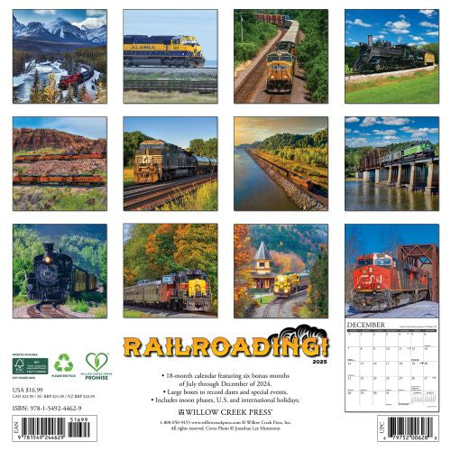 2025 Railroading Wall Calendar by  Willow Creek Press from Calendar Club