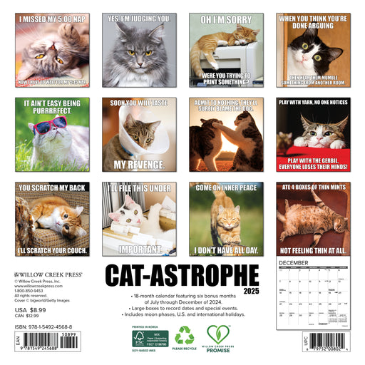 2025 Cat-astrophe Mini Wall Calendar by  Willow Creek Press from Calendar Club