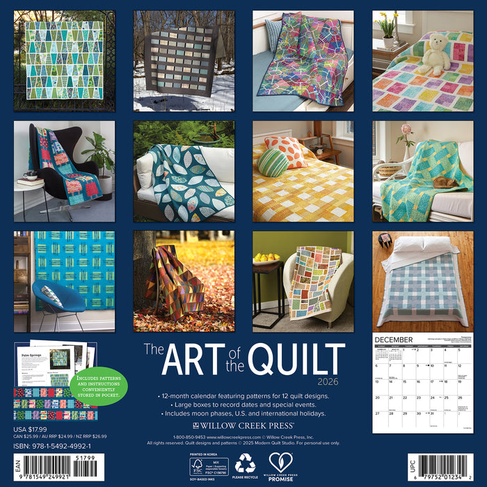 Art of the Quilt 2026 Square Wall Calendar