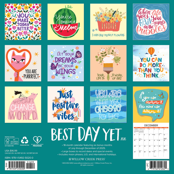 Best Day Yet 2026 Square Wall Calendar