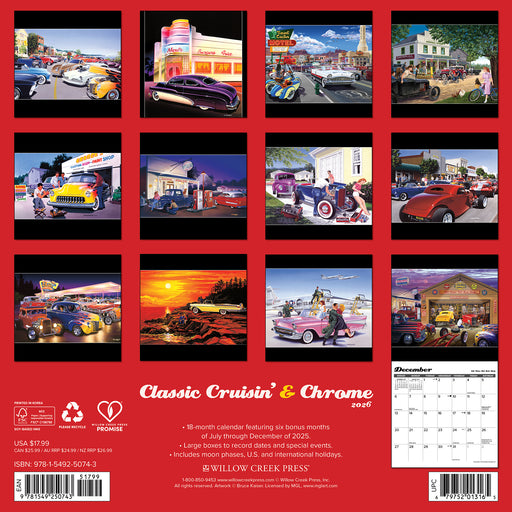 Classic Cruisin' and Chrome 2026 Square Wall Calendar