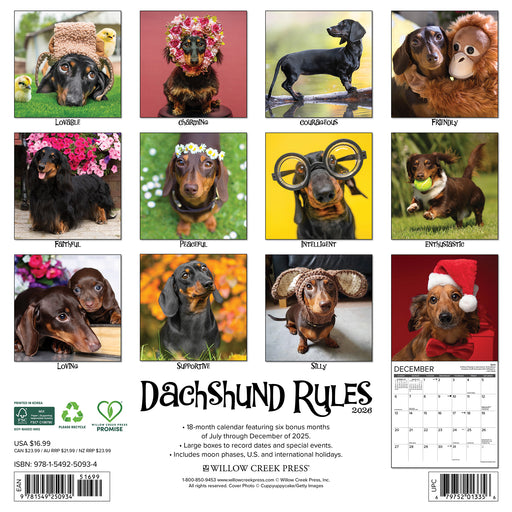 Dachshund Rules 2026 Square Wall Calendar
