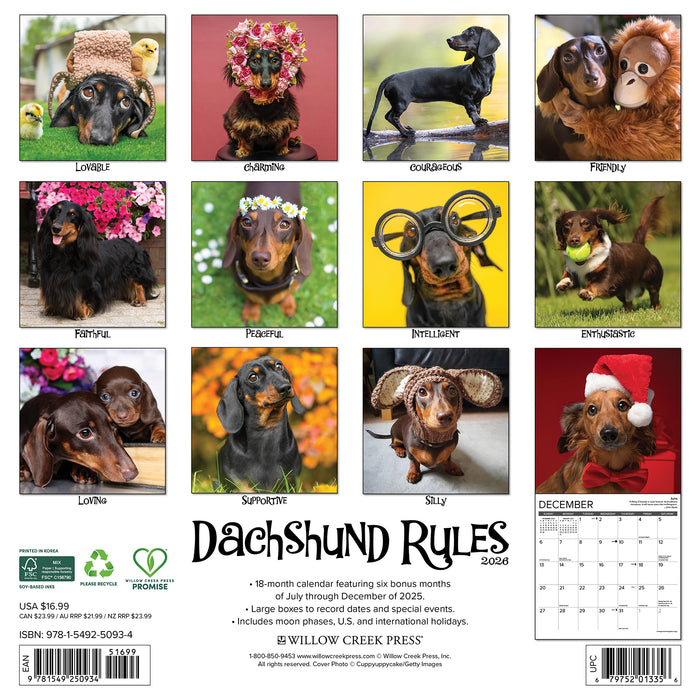 Dachshund Rules 2026 Square Wall Calendar