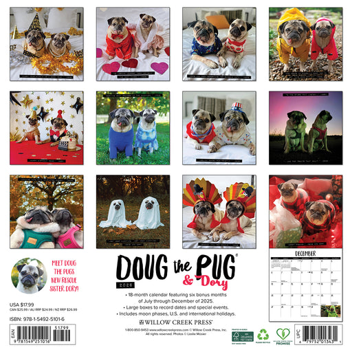 Doug the Pug & Dory 2026 Square Wall Calendar
