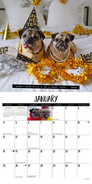 Doug the Pug & Dory 2026 Square Wall Calendar