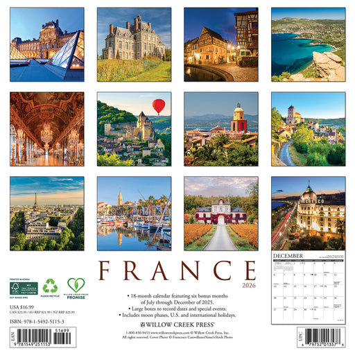 France 2026 Square Wall Calendar