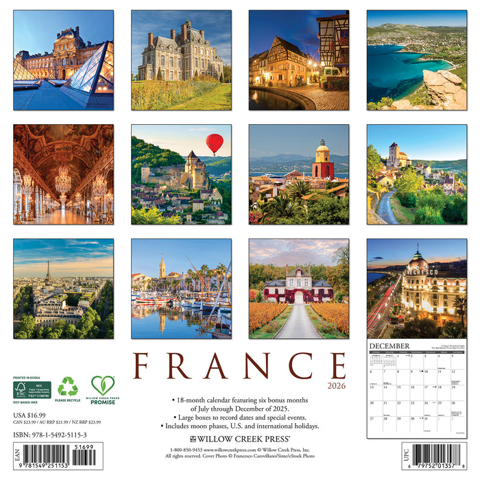 France 2026 Square Wall Calendar