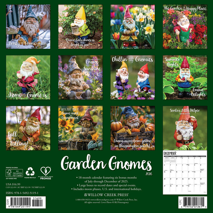 Garden Gnomes 2026 Square Wall Calendar