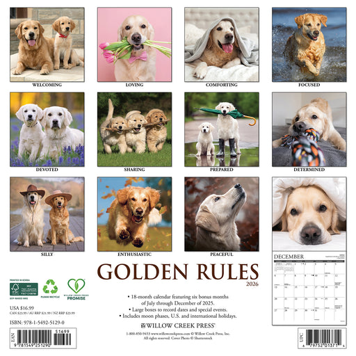 Golden Rules 2026 Square Wall Calendar