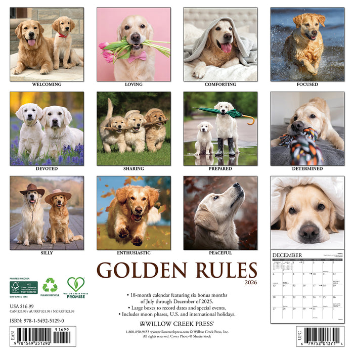 Golden Rules 2026 Square Wall Calendar
