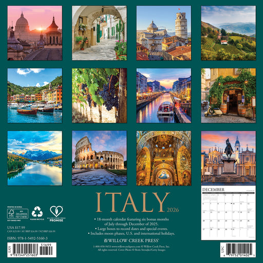 Italy 2026 Square Wall Calendar