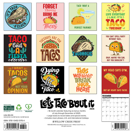 Let's Taco About It 2026 Square Wall Calendar
