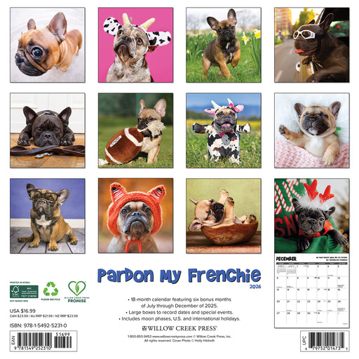 Pardon My Frenchie 2026 Square Wall Calendar