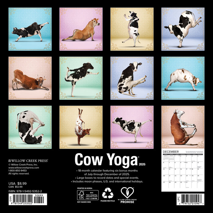 Cow Yoga 2026 Mini Wall Calendar