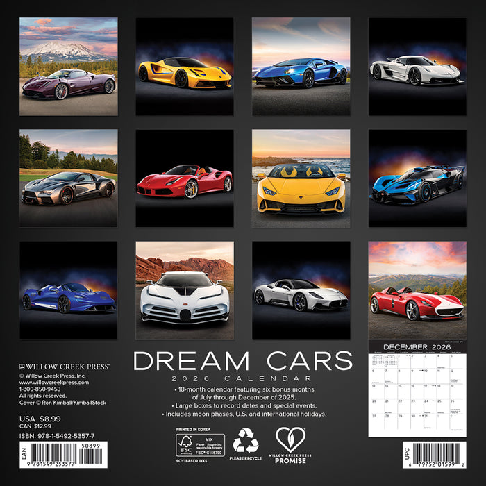 Dream Cars 2026 Mini Wall Calendar
