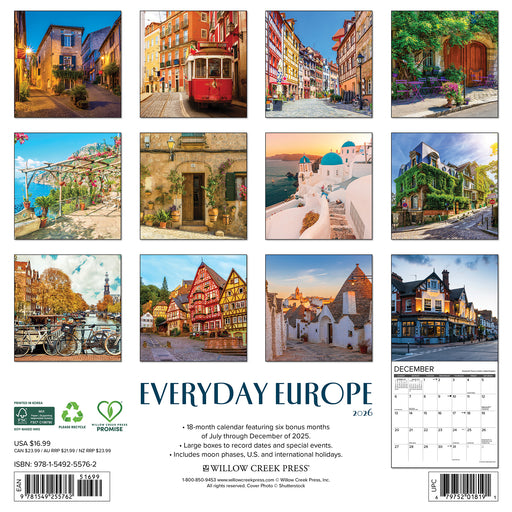 Everyday Europe 2026 Square Wall Calendar