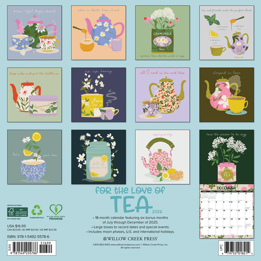 For the Love of Tea 2026 Square Wall Calendar