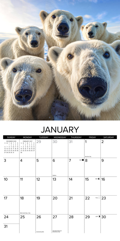 Animal Selfies 2027 Square Wall Calendar