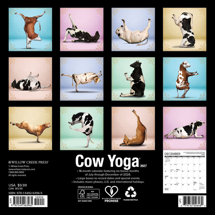 Cow Yoga 2027 Mini Wall Calendar