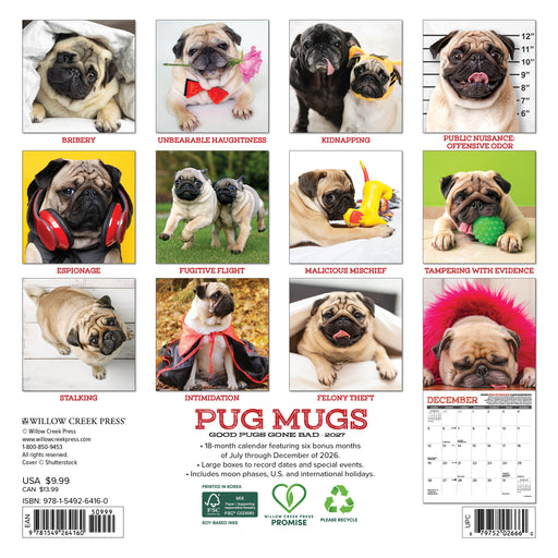 Pug Mugs 2027 Mini Wall Calendar