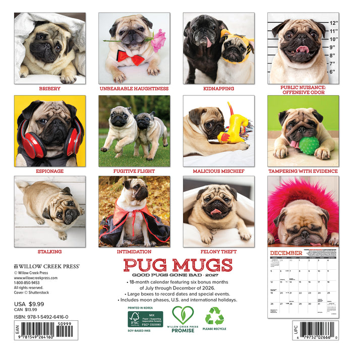 Pug Mugs 2027 Mini Wall Calendar