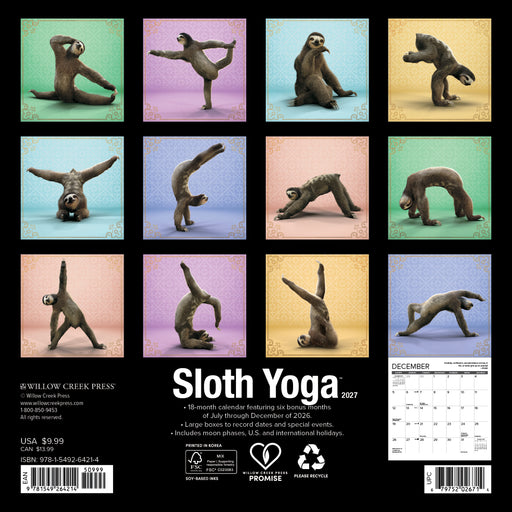 Sloth Yoga 2027 Mini Wall Calendar