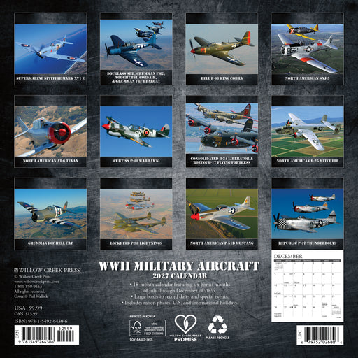 WWII Military Aircraft 2027 Mini Wall Calendar