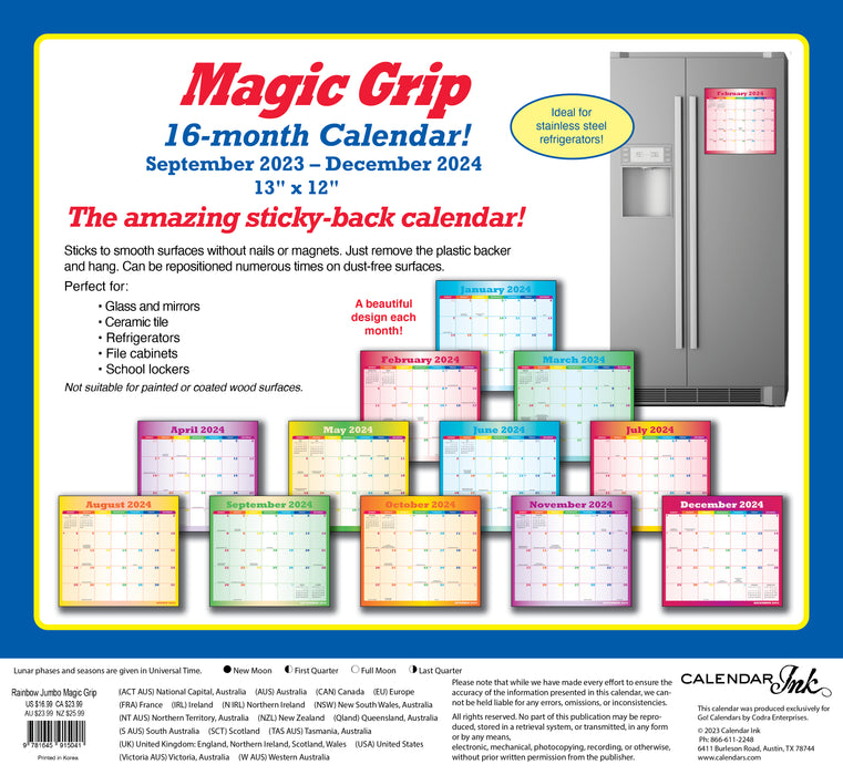 2024 Rainbow Jumbo Magic Grip Wall Calendar — Calendar Club