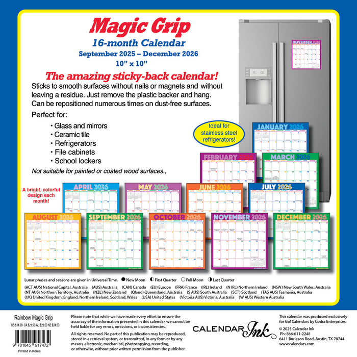Rainbow Magic Grip 2026 Square Wall Calendar
