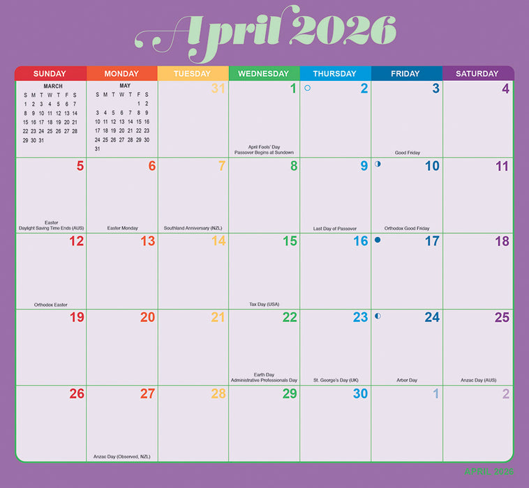 Rainbow Jumbo Magic Grip 2026 Large Wall Calendar