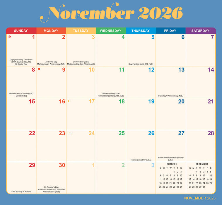 Rainbow Jumbo Magic Grip 2026 Large Wall Calendar