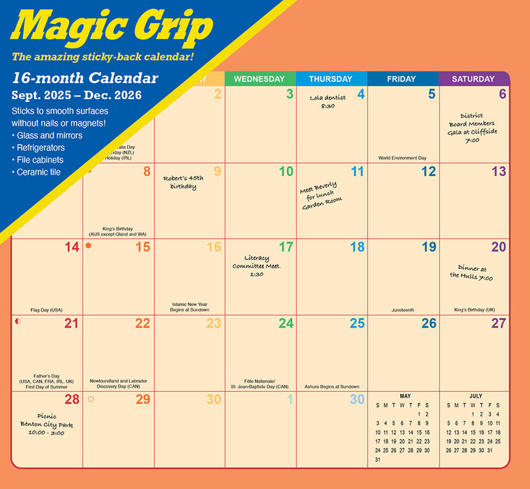 Rainbow Jumbo Magic Grip 2026 Large Wall Calendar