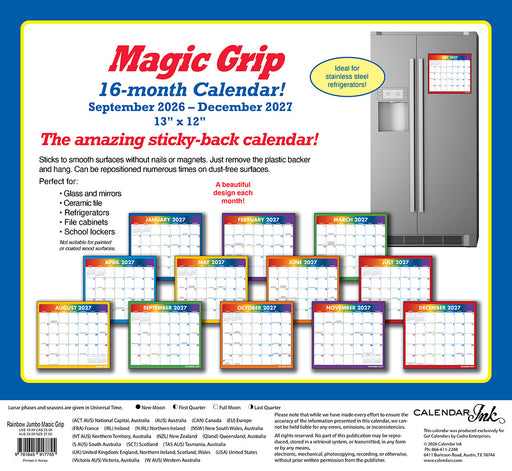Rainbow Jumbo Magic Grip 2027 Large Wall Calendar